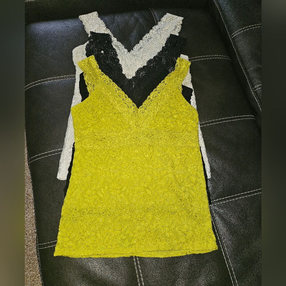 Moda International Lace Tank Tops in Yellow, Black, and White